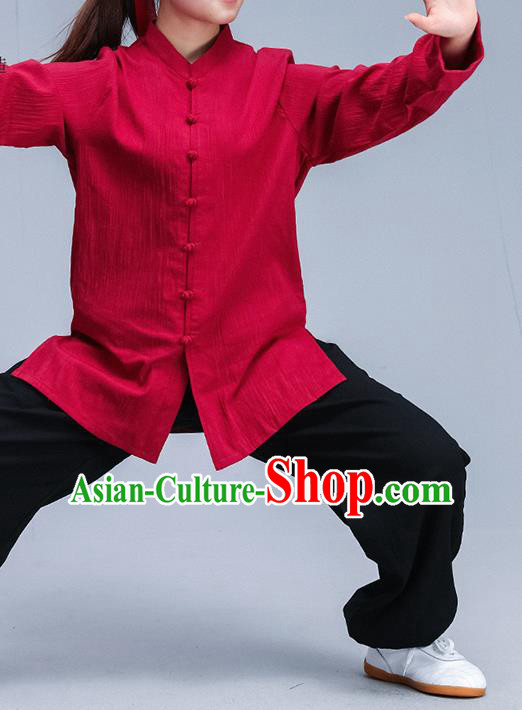 Asian Chinese Traditional Martial Arts Kung Fu Costume Tai Ji Training Group Competition Red Uniform for Women