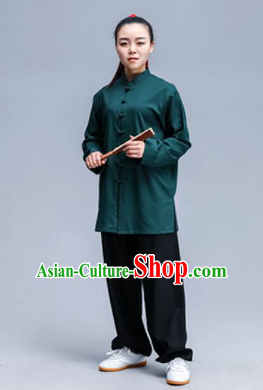 Asian Chinese Traditional Martial Arts Kung Fu Costume Tai Ji Training Group Competition Green Uniform for Women