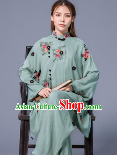 Asian Chinese Martial Arts Traditional Kung Fu Green Costume Tai Ji Training Group Competition Uniform for Women
