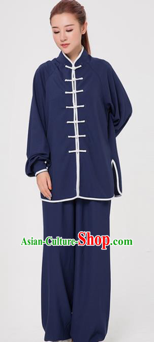 Asian Chinese Martial Arts Traditional Kung Fu Costume Tai Ji Training Navy Uniform for Women