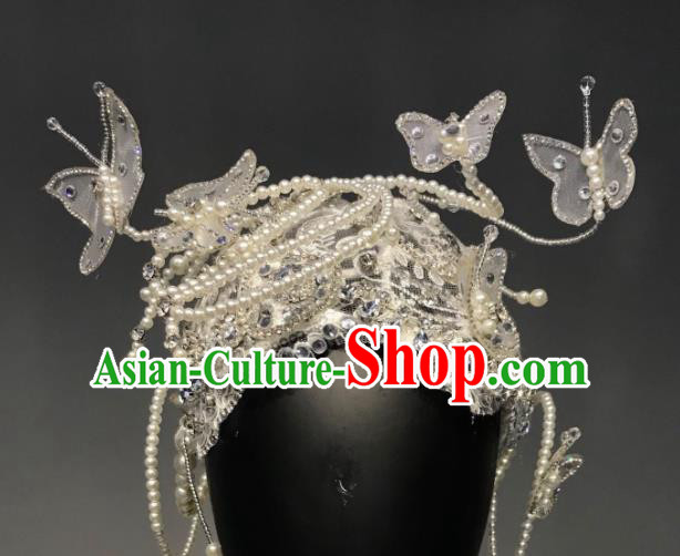 Top Grade Halloween Stage Performance Hair Accessories Brazilian Carnival Pearls Butterfly Headwear for Women