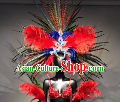 Top Grade Halloween Stage Performance Props Brazilian Carnival Red Feather Wings and Headwear for Women
