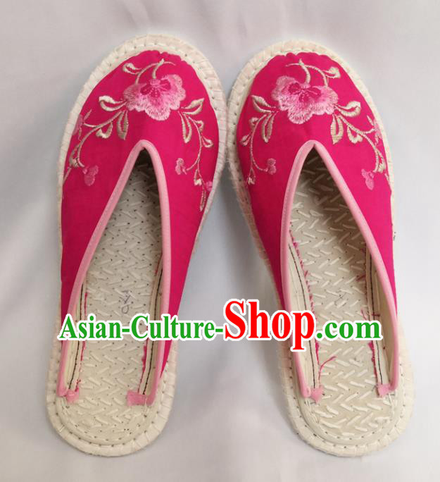 Chinese Ancient Princess Shoes Traditional Pink Cloth Slippers Hanfu Shoes Embroidered Shoes for Women