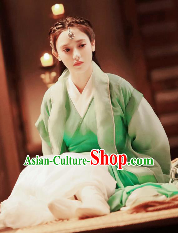 Chinese Traditional Ancient Princess Hanfu Dress Tang Dynasty Swordswoman Historical Costume and Headpiece for Women
