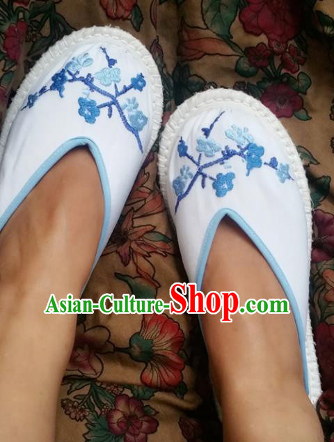 Chinese Ancient Princess White Slippers Traditional Embroidered Shoes Hanfu Shoes for Women