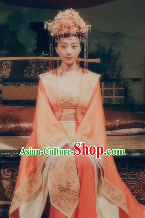 Traditional Chinese Ancient Wedding Hanfu Dress Tang Dynasty Palace Princess Historical Costume and Headpiece for Women