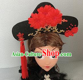 Traditional Chinese Ancient Palace Red Flowers Hair Clasp Qing Dynasty Princess Hair Accessories for Women