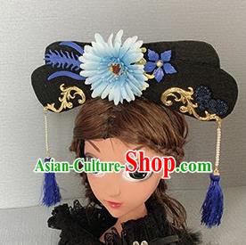 Traditional Chinese Ancient Palace Blue Chrysanthemum Hair Clasp Qing Dynasty Princess Hair Accessories for Women