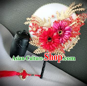 Chinese Traditional Wedding Palace Fans Ancient Bride Phoenix Round Fans for Women