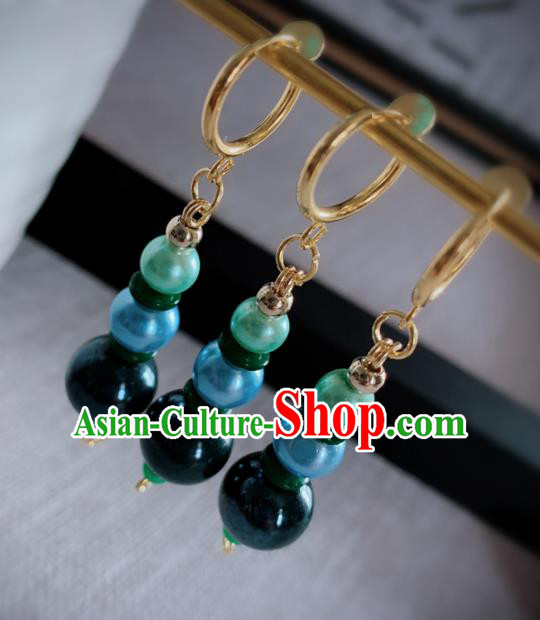 Chinese Traditional Ancient Qing Dynasty Manchu Lady Green Beads Earrings for Women