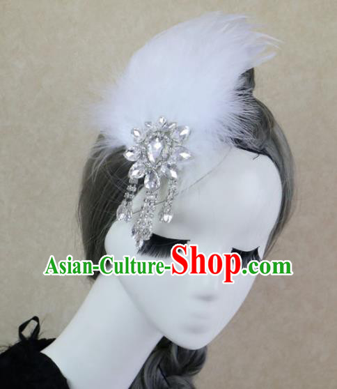 Top Grade Stage Performance White Feather Hair Accessories Gothic Halloween Hair Stick Headwear for Women