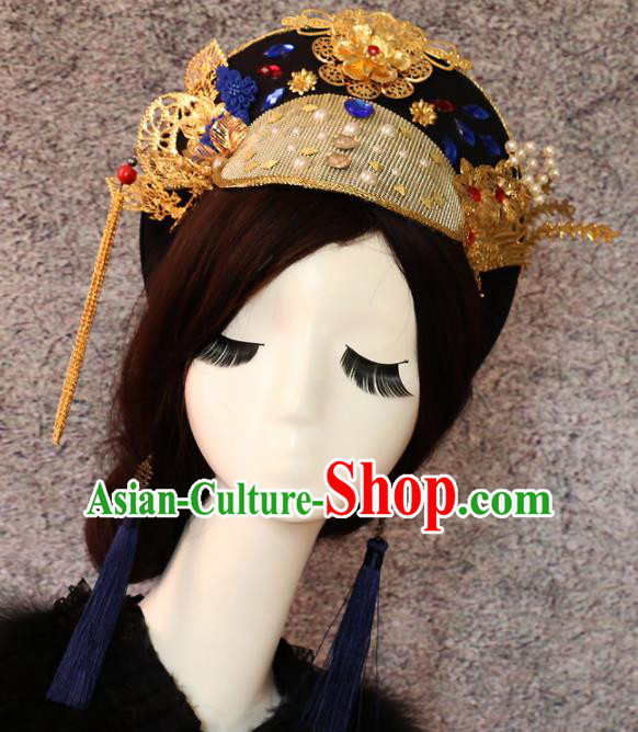 Traditional Chinese Qing Dynasty Imperial Consort Headwear Ancient Palace Manchu Queen Hair Accessories for Women