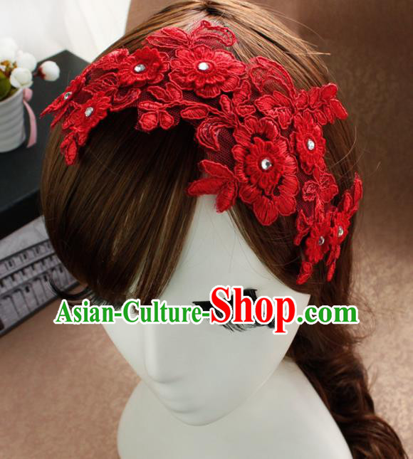 Top Grade Princess Red Lace Hair Accessories Bride Hair Stick Headwear for Women