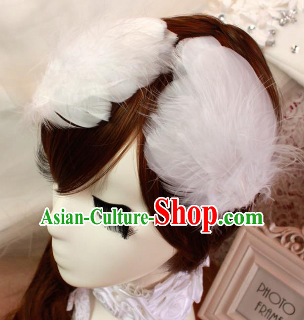 Top Grade Princess Hair Accessories Bride White Feather Hair Stick Headwear for Women