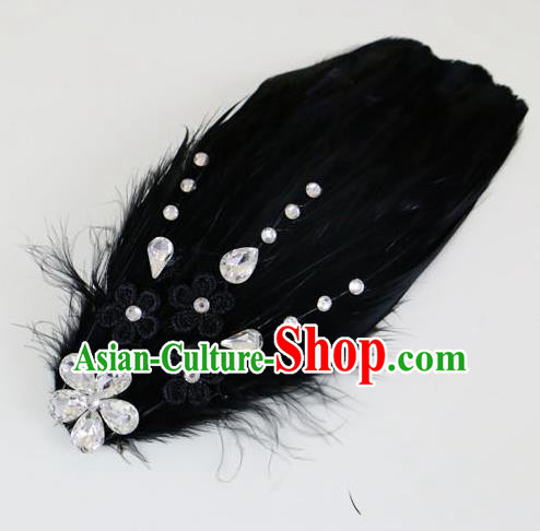 Top Grade Bride Black Feather Angel Hair Claws Headwear Princess Hair Accessories for Women