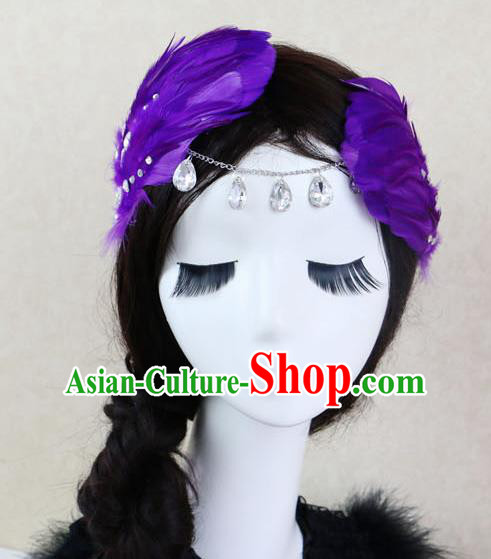 Top Grade Bride Deep Purple Feather Angel Hair Claws Headwear Princess Hair Accessories for Women