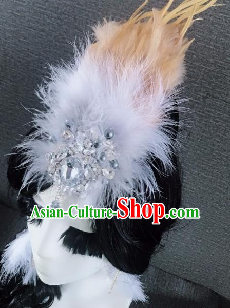 Top Grade Stage Performance Khaki Feather Hair Accessories Brazilian Carnival Halloween Headwear for Women