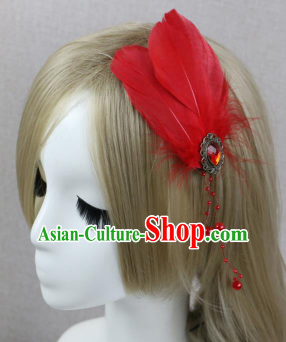 Top Grade Angel Red Feather Hair Stick Headwear Princess Hair Accessories for Women