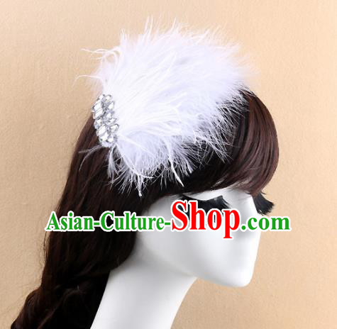 Top Grade Baroque Bride White Feather Hair Claw Headwear Wedding Hair Accessories for Women