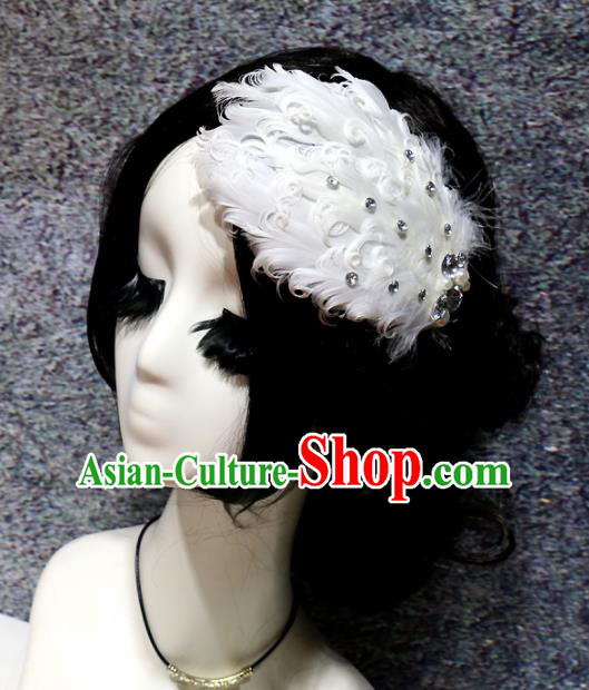 Top Grade Bride White Feather Hair Claw Headwear Brazilian Carnival Hair Accessories for Women