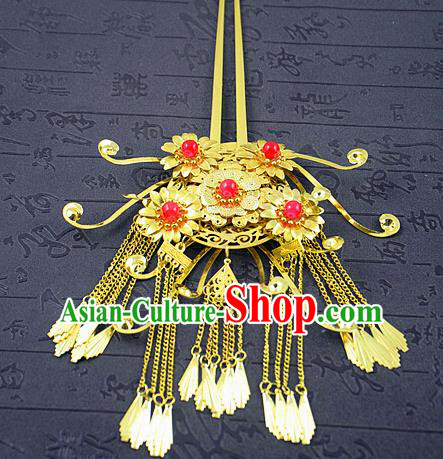 Chinese Ancient Bride Golden Hairpins Traditional Palace Hanfu Tassel Step Shake Hair Accessories for Women