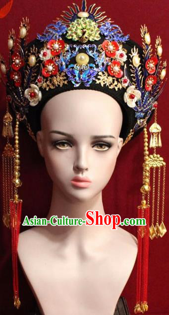 Chinese Ancient Empress Headwear Cloisonne Butterfly Hat Traditional Qing Dynasty Queen Hair Accessories for Women