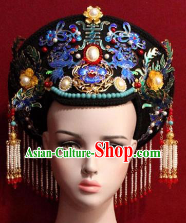 Chinese Ancient Manchu Empress Headwear Cloisonne Lotus Hat Traditional Qing Dynasty Queen Hair Accessories for Women