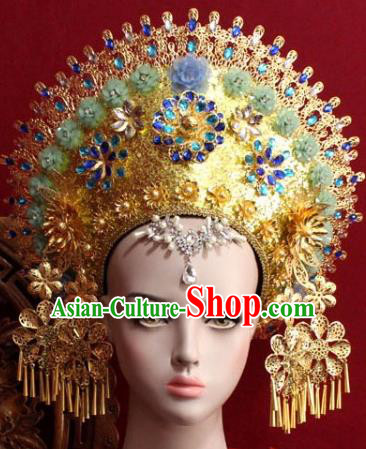 Handmade Thailand Traditional Hair Accessories Ancient Queen Green Flowers Royal Crown for Women