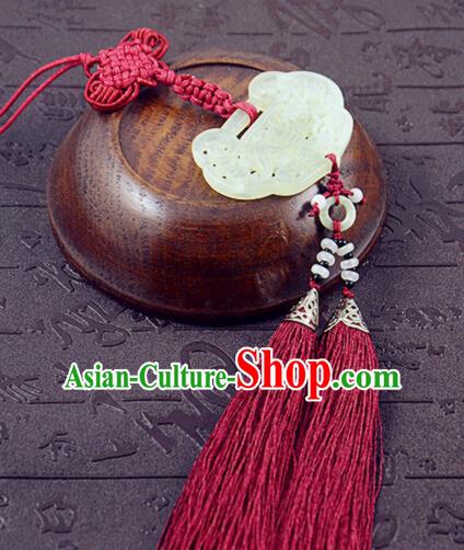 Handmade Chinese Hanfu Red Tassel Jade Pendant Traditional Ancient Princess Waist Accessories for Women