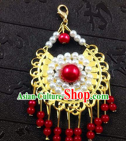 Chinese Ancient Princess Red Beads Tassel Eyebrows Pendant Hairpins Traditional Palace Hair Accessories for Women