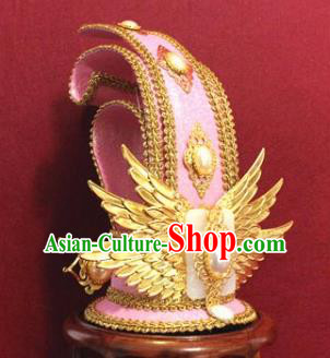 Handmade Chinese Han Dynasty Prince Pink Hairdo Crown Traditional Ancient Swordsman Hair Accessories for Men