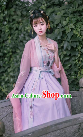Chinese Traditional Tang Dynasty Court Maid Embroidered Hanfu Dress Ancient Peri Costume for Women