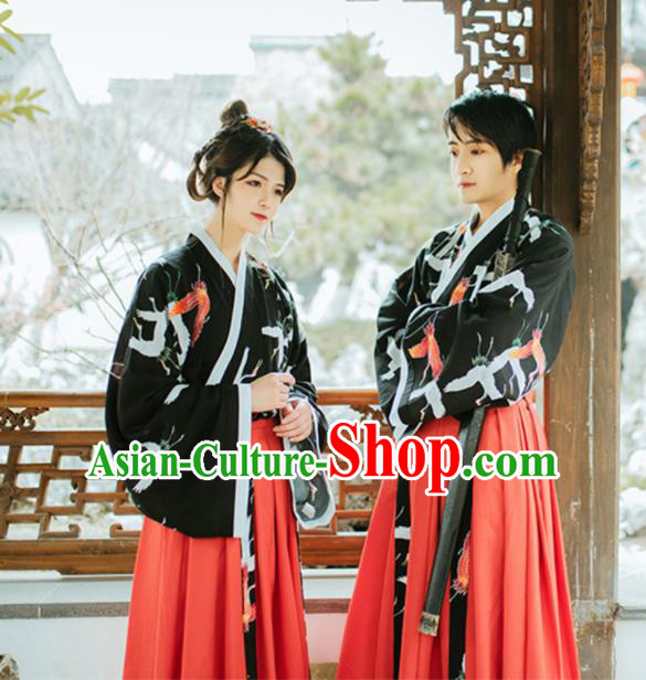 Chinese Traditional Jin Dynasty Embroidered Hanfu Dress Ancient Swordsman Costume for Women for Men