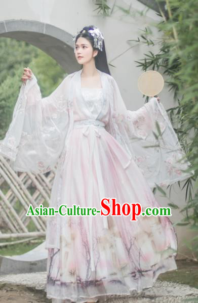 Chinese Tang Dynasty Princess Pink Hanfu Dress Ancient Peri Historical Costume for Women