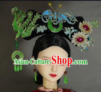 Chinese Ancient Palace Manchu Imperial Consort Headwear Traditional Qing Dynasty Queen Hair Accessories for Women