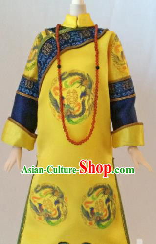 Chinese Qing Dynasty Manchu Empress Yellow Qipao Dress Ancient Queen Embroidered Historical Costume for Women