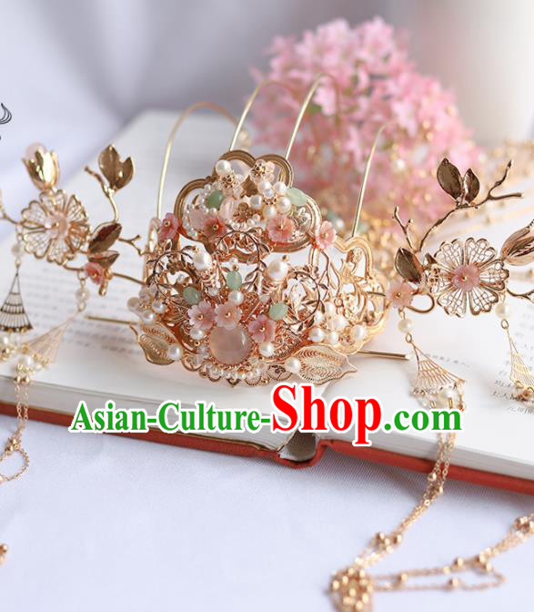 Chinese Ancient Princess Tassel Phoenix Coronet Hairpins Traditional Hanfu Hair Accessories for Women