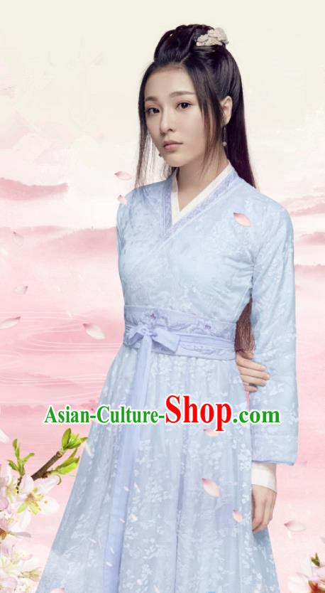 Traditional Chinese Northern and Southern Dynasties Blue Hanfu Dress Ancient Swordswoman Embroidered Historical Costume for Women