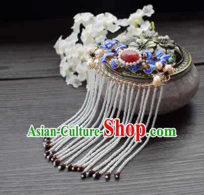 Chinese Ancient Princess Palace Cloisonne Agate Tassel Hairpins Traditional Handmade Hanfu Hair Accessories for Women