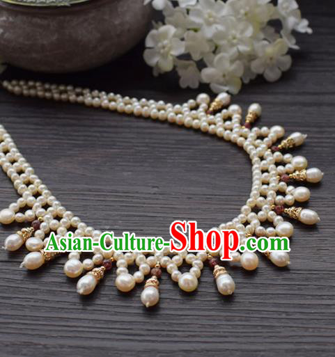 Handmade Chinese Hanfu Pearls Necklace Traditional Ancient Princess Necklet Accessories for Women