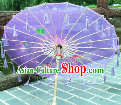 Handmade Chinese Traditional Tassel Purple Oiled Paper Umbrellas Ancient Princess Printing Umbrella