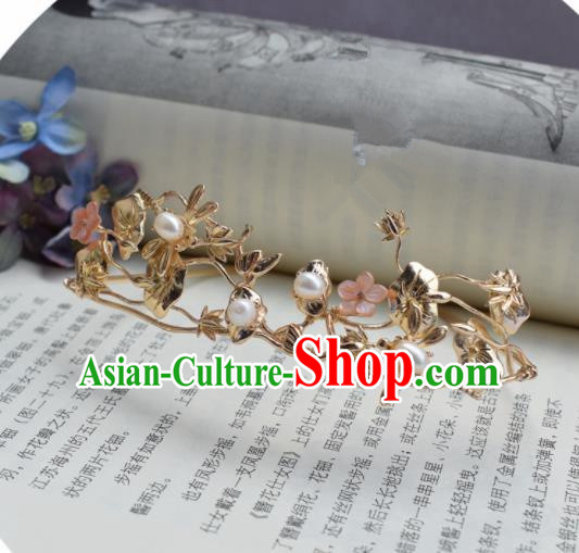 Chinese Ancient Princess Palace Golden Lotus Hair Crown Hairpins Traditional Handmade Hanfu Hair Accessories for Women