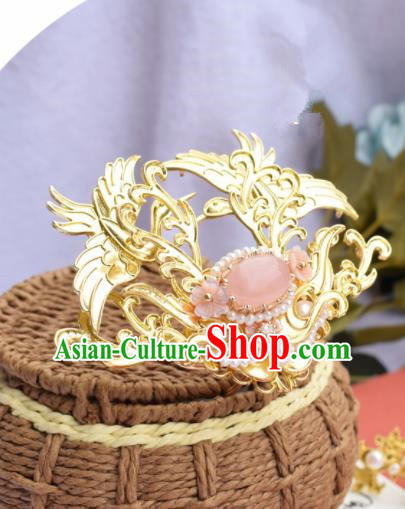 Chinese Ancient Princess Golden Crane Hair Crown Palace Hairpins Traditional Handmade Hanfu Hair Accessories for Women