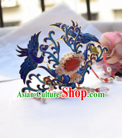 Chinese Ancient Princess Cloisonne Phoenix Coronet Hairpins Traditional Handmade Hanfu Hair Accessories for Women