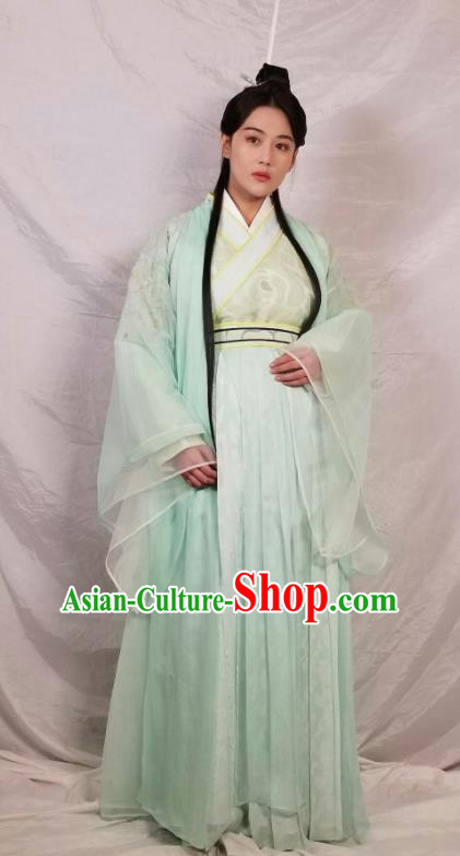 Chinese Ancient Swordswoman Green Hanfu Dress Traditional Northern and Southern Dynasties Nobility Lady Historical Costume for Women