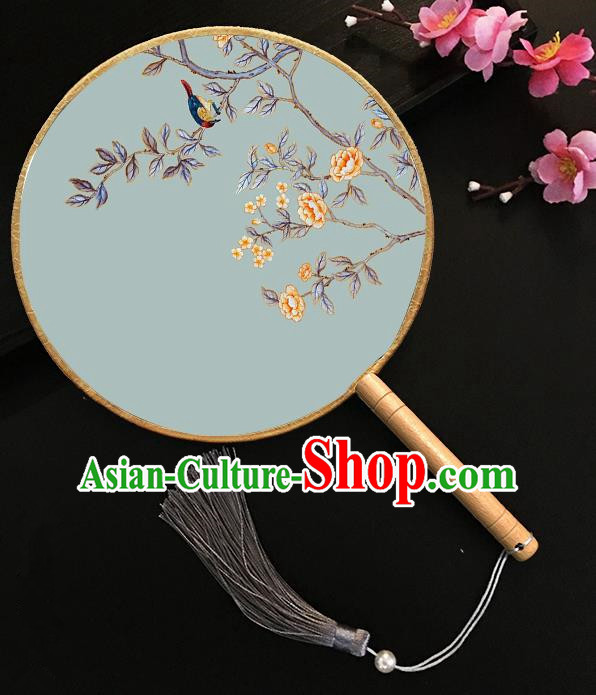Chinese Handmade Classical Palace Fans Painting Begonia Bird Silk Round Fan for Women