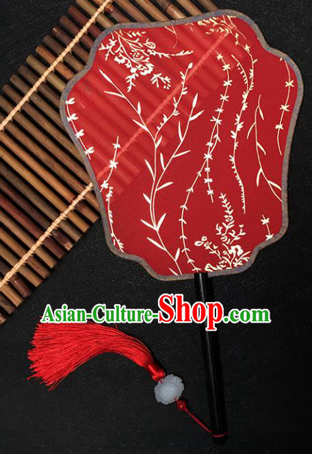 Chinese Handmade Classical Palace Fans Traditional Gilding Willow Red Silk Fan for Women