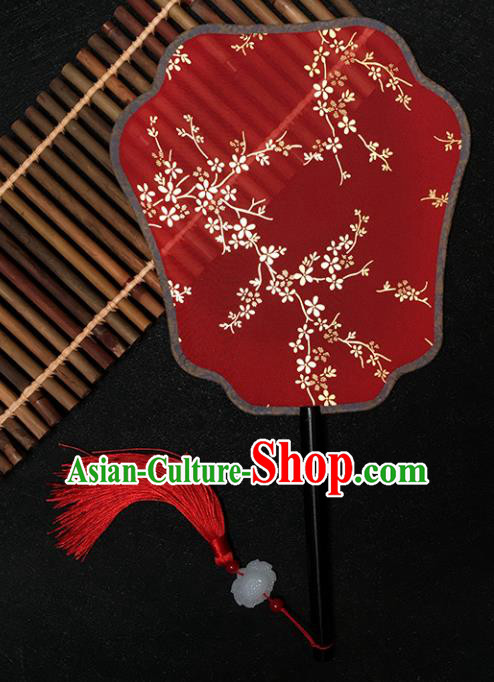 Chinese Handmade Classical Palace Fans Traditional Gilding Plum Blossom Red Silk Fan for Women