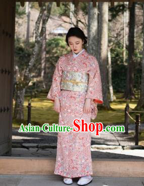 Japanese Handmade Kimono Japan Traditional Yukata Pink Dress for Women