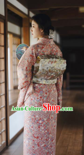 Japanese Handmade Kimono Japan Traditional Yukata Pink Dress for Women